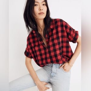 Madewell Courier Oversized Flannel In Buffalo Check Red and Black Plaid Shirt